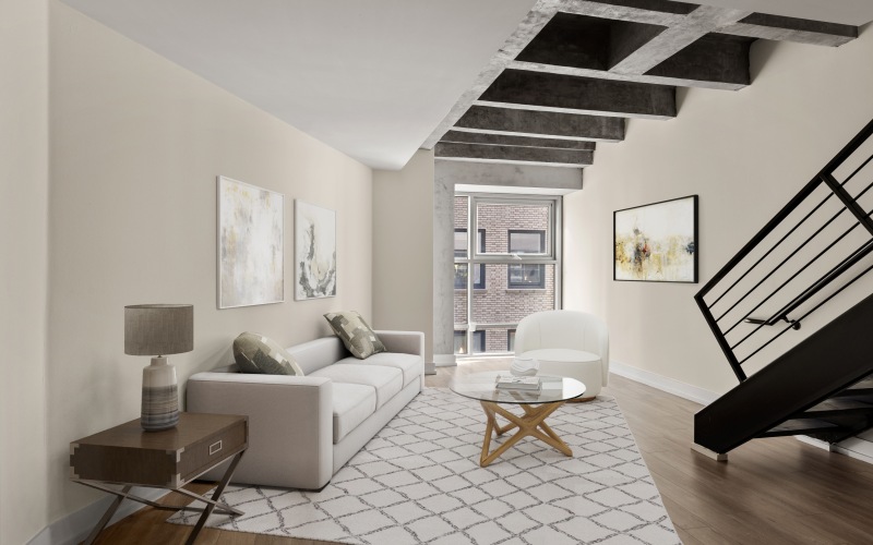 a room with a couch and a table
